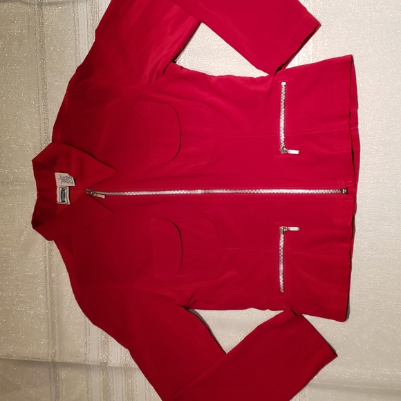Vintage Essentials NEW Blazer Jacket Top Cotton Velour Front Zip RED Womens NWOT - Picture 8 of 15